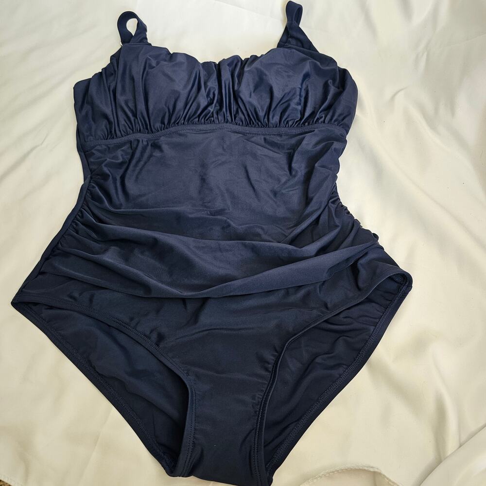 NWT XL Navy Gathered, Ruched, Slimming One Piece Swimsuit